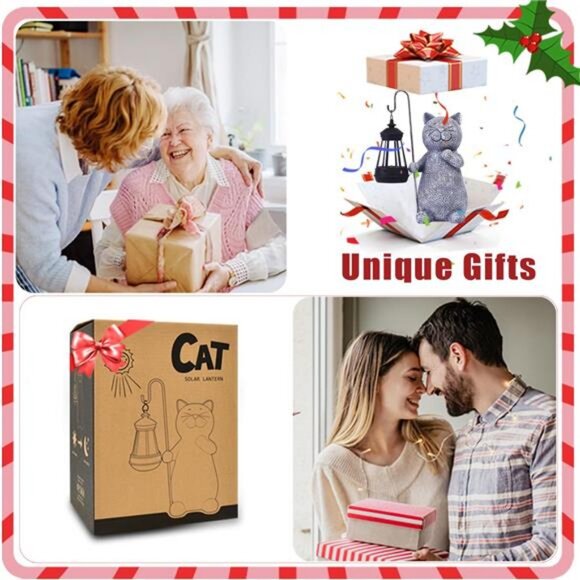 Solar Cat Statues for Garden Decor: Outdoor Figurines Sculpture with Lantern - Picture 2 of 7